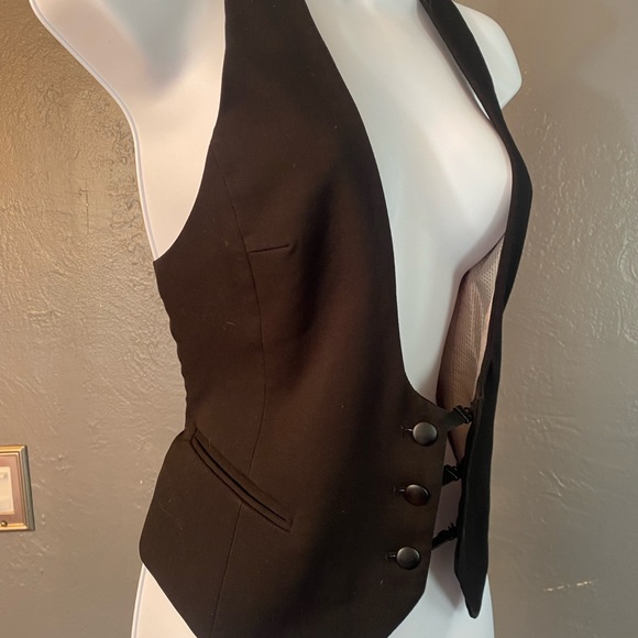 No Label-Vintage Black Front Button Fashion Vest - Picture 11 of 16